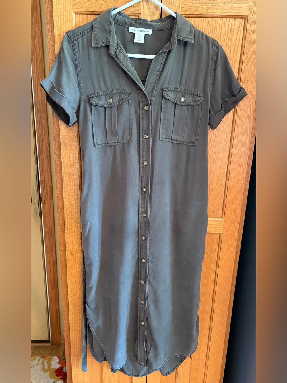 Lucky Brand Women's Gray-Green Button-Front Midi Shirt Dress Size S - Picture 4 of 6